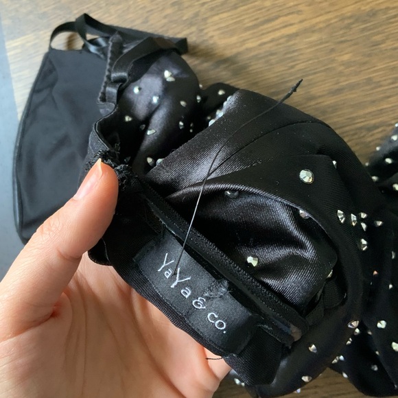 YAYA & CO. Black Satin Crystal Diamond Embellished Evening Midi Dress Size Large - Picture 5 of 16